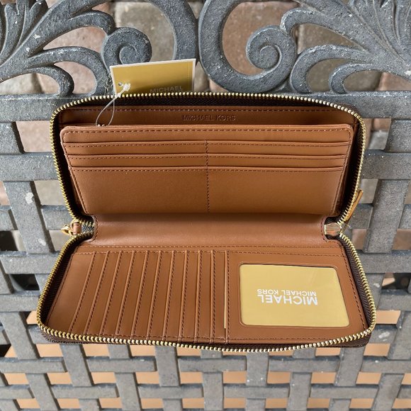 Michael Kors Jet Set Travel Large Continental Wallet Wristlet MK Brown - Picture 5 of 8